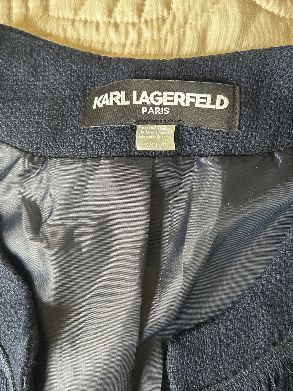 Karl Lagerfeld Navy Tweed Cropped Fringe-Trim Blazer - Picture 7 of 8